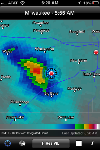 MKX Radar showing moderate VIL levels - Waukesha, WI - September 2012